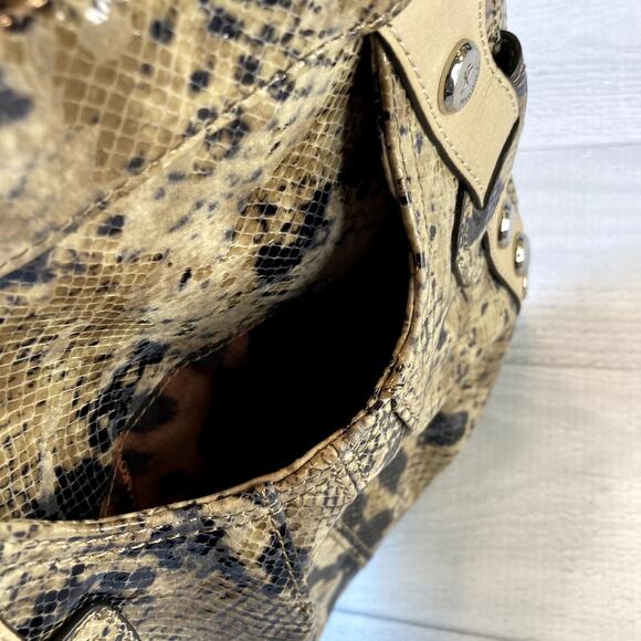 B Makowsky Leather Faux Snakeskin Crossbody Bag - Beige, Black - Picture 11 of 16